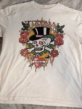 Vtg 2000'S Eternal Love Graphic T Shirt sz M Y2K Tattoo Style Skull Rose Heart